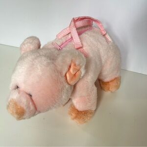 Fancy Zoo Plush pig purse open zip top handles satchel bag stuffed animal pink